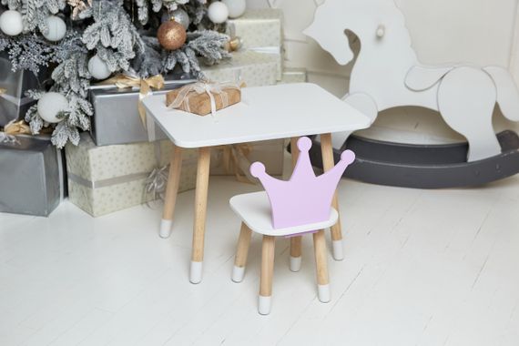 Прямокутний стіл і стільчик дитячий корона фіолетова. Столик для уроків, ігор, їжі. | Зображення 7