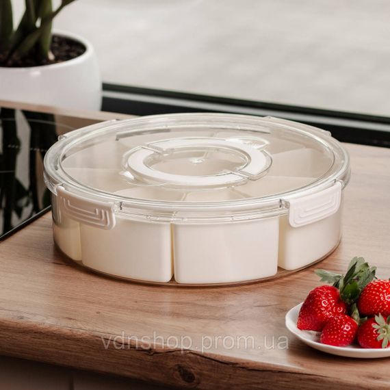 Контейнер для їжі з 9 відсіками пластиковий Ø29 см харчовий контейнер для зберігання їжі 3.5 л Бежевий HP-27-14 | Зображення 2