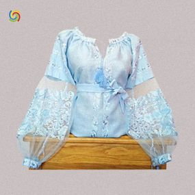 Рубашка Украинская вышиванка 242909 цвет голубой размер XL/XXL