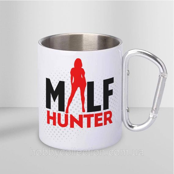 Кружка металева з карабіном "Milf Hunter" 300 мл Біла | Зображення 1