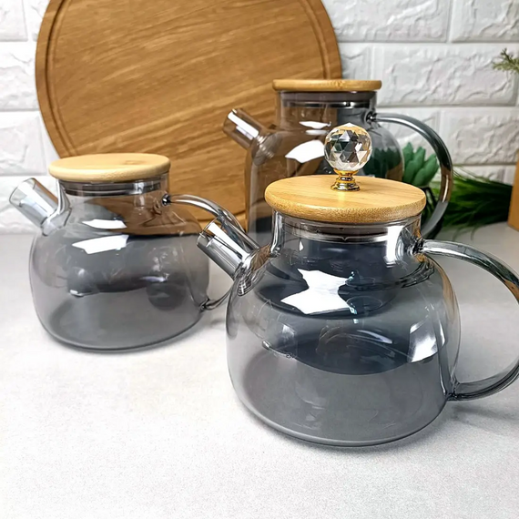 Стеклянный чайник на плиту 1л Smokey Crystal GK-5515 из боросиликатного стекла для заваривания чая Серый перламутр | Зображення 6