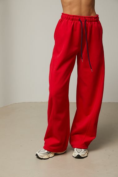 Однотонні спортивні штани із затяжками - червоний цвет, ONE SIZE (є розміри)