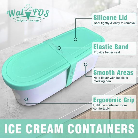 Контейнери для домашнього морозива комплект 2 шт 1.6 л, багаторазові з кришкою для йогуртів, сорбетів, зелені, лоток, судок | Зображення 6
