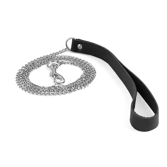 Поводок на цепочке из натуральной кожи Art of Sex - Leash, цвет Черный | Зображення 2