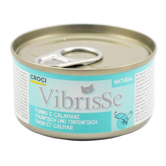 Блок консервованого корму для котів з тунцем та кальмаром Croci Vibrisse 24*70 г