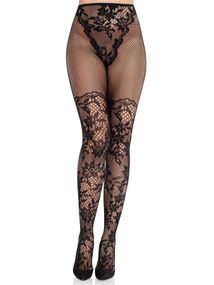 Колготки Leg Avenue Dahlia Lace Tights with Net Thigh Detail One Size