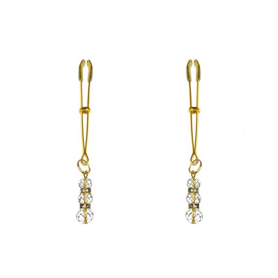 Тонкі затискачі для сосків з підвіскою Feral Feelings - Thin nipple clamps, золото/прозорий sexstyle