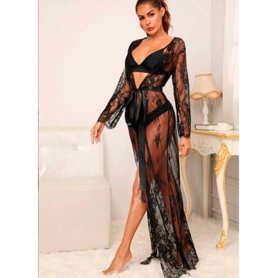 Еротичні гіпюровий халатик у підлогу — S/M — Еротична білизна | Зображення 3