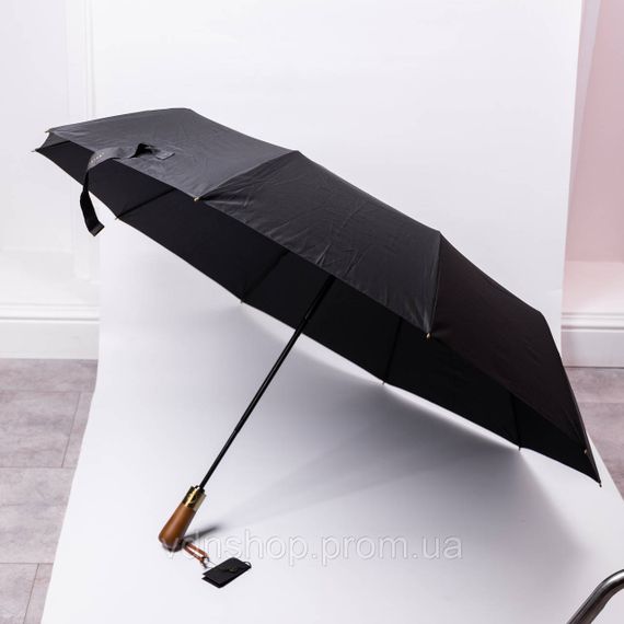 Зонт автоматический с деревянной ручкой классический из полиэстера диаметр 116 см Черный HP-23-8B | Зображення 4