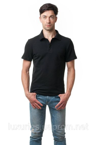Футболка мужская ПОЛО  -  Черная с коротким рукавом XS