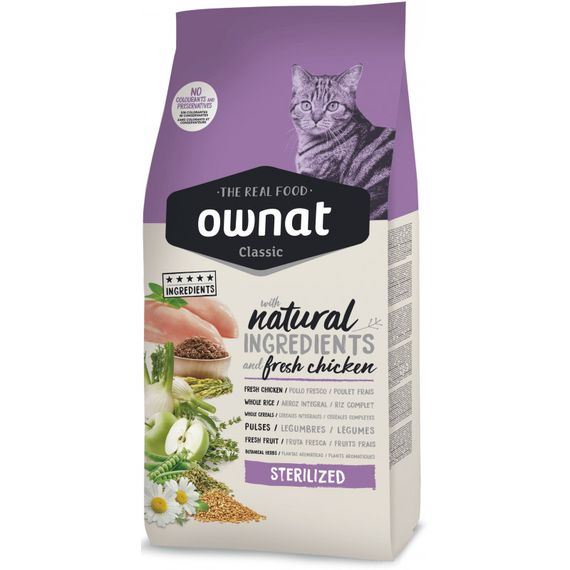 Корм Ownat Classic Cat Adult Sterilized  сухий повнораціонний зі свіжим м'ясом курки для дорослих стерилізованих котів 1,5 кг