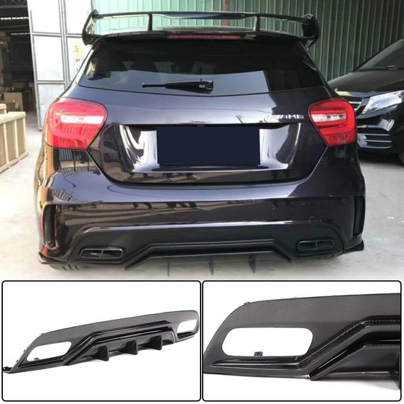 Дифузер заднього бампера V2 (для AMG-Line / A45 AMG HB) для Mercedes A-сlass W176 2012-2018 рр