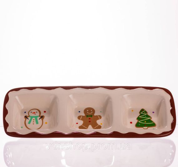 Менажница фарфоровая Merry Christmas на 3 секции 30×11×2.5 (см) прямоугольная CR-1-41 | Зображення 3