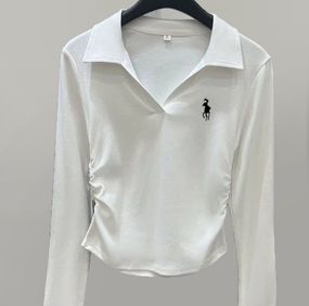 Жіноча кофта поло з коміром та довгими рукавами колір білий розмір 42/46 HI2763