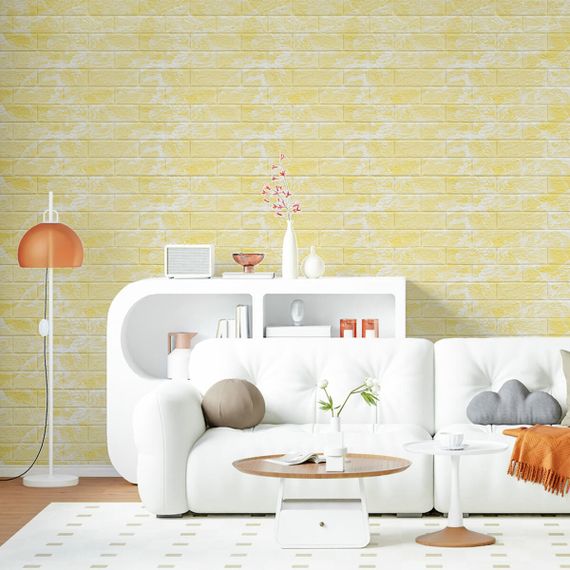 Декоративна 3D панель самоклейка під цеглу Бежевий мармур 700х770х5мм (062) SW-00000032 | Зображення 4