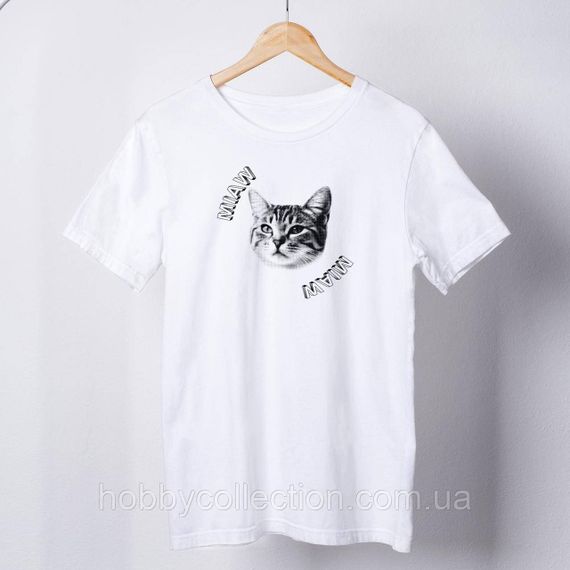 Футболка чоловіча із принтом "Miaw" біла