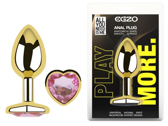Анальная пробка с кристаллом EGZO - Gold Heart Plug Pink size M Sex Aura