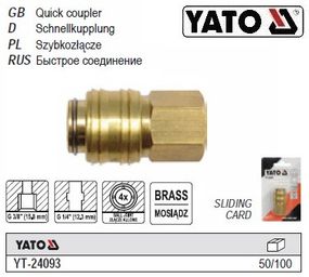 Швидкознімне з'єднання YATO Польща пневмо латунь Ø=1/4"-3/8" YT-24093