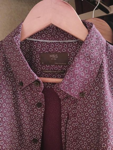 Мужская рубашка Marks & Spencer, р. M, бордовая с принтом, хлопок | Зображення 4