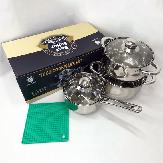 Набір каструль 7 предметів LB-1927B-7 із нержавіючої сталі зі GE-497 скляною кришкою | Зображення 1