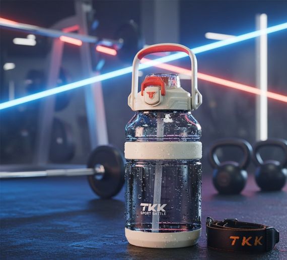 Спортивная бутылка TKK (2000 мл) - Полупрозрачный белый Tritan BPA-free, с мощной ручкой и кнопкой-фиксатором | Зображення 7