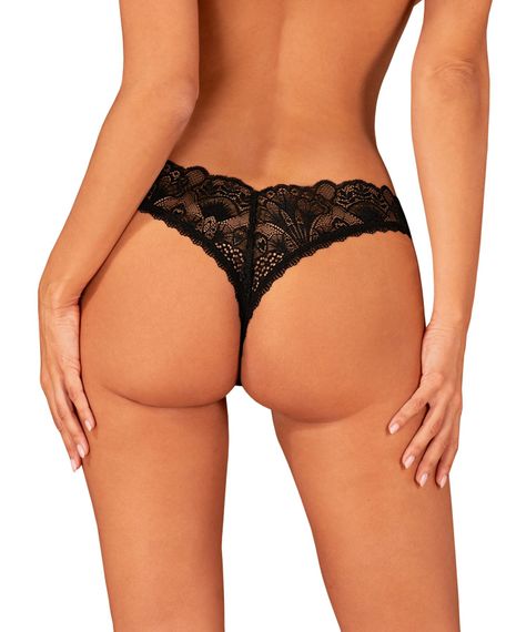 Мереживні стрінги Obsessive Donna Dream crotchless thong XL/2XL Black, відкритий доступ | Зображення 1