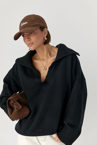 В'заний светр-поло вільного крою - чорний цвет, ONE SIZE (є розміри)