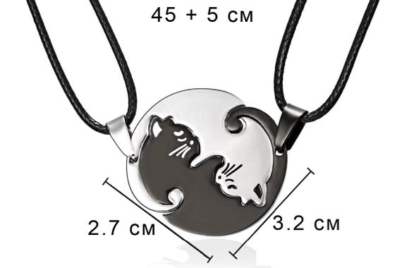 Парна підвіска Primo для двох з кулоном Коти Інь-Янь - Silver/Black | Зображення 5