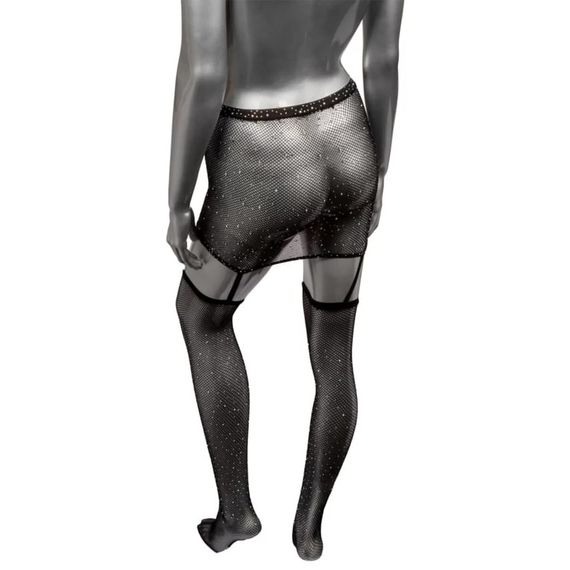 Пояс-спідниця із панчохами у сітку зі стразами Calexotics Garter Skirt Thigh Highs, чорний | Зображення 2