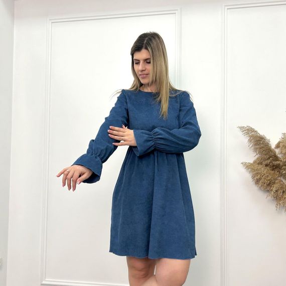 Женское модное вельветовое платье с завышенной талией GF08574 цвет синий, размер 42/44 | Зображення 3