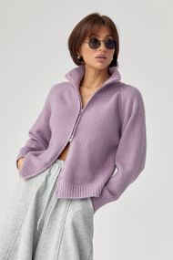 Короткий в'язаний кардиган на блискавці - лавандовий цвет, ONE SIZE (є розміри)