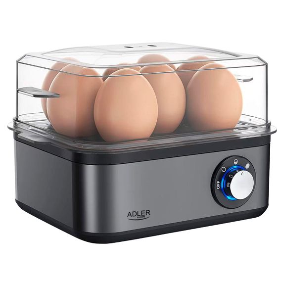 Яйцеварка электрическая Adler AD 4486 Gun Metal на 8 яиц, 800 Вт, автоматическое отключение, звуковой сигнал