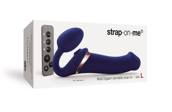 Безремневой вибрострапон с вакуумной стимуляцией Strap-On-Me MULTI ORGASM Blue L, регулируемый Sex Aura | Зображення 7
