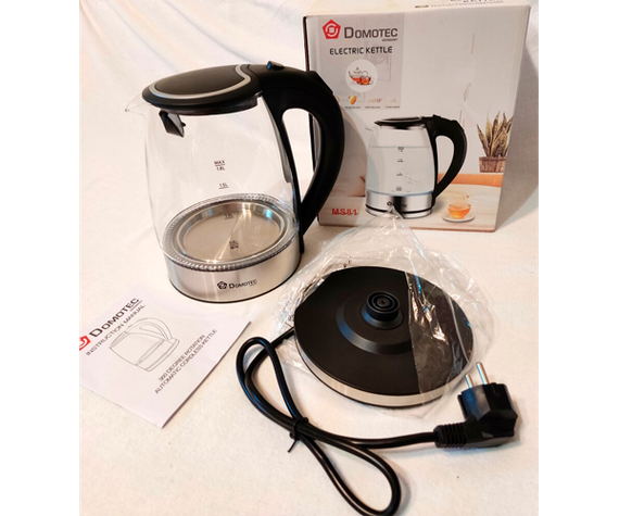 Чайник стеклянный электрический 1,8 л Domotec MS-81 черный 1800W (lp-90188_425) | Зображення 1