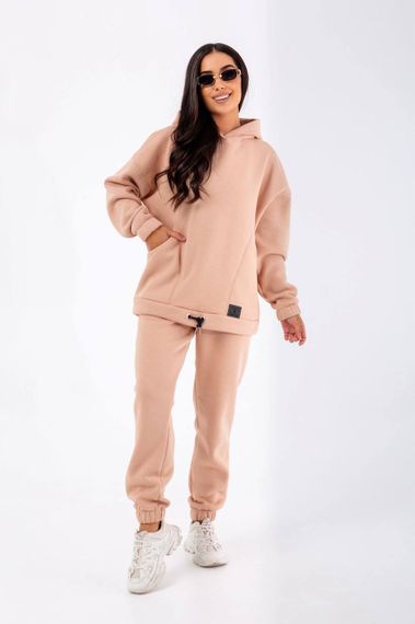 Женский теплый спортивный костюм на флисе худи и штаны NB23038 цвет бежевый, размер 54/56 | Зображення 2
