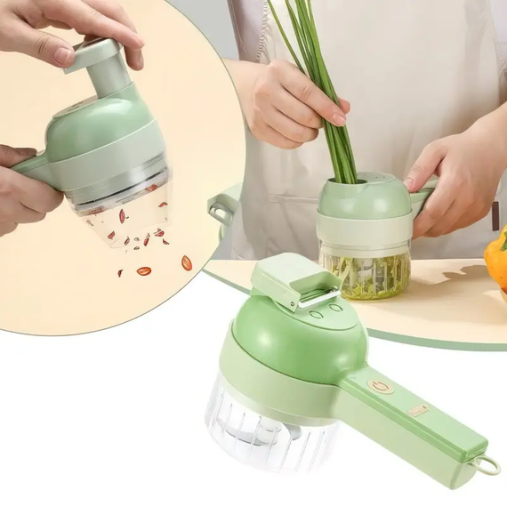 Ручний подрібнювач для овочів 4в1 Food Chopper / Електрична кухонна овочерізка / Міні блендер-слайсер | Зображення 3