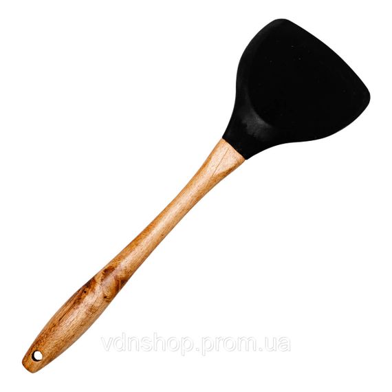 Лопатка силіконова кухонна для сковороди 33.5 (см) лопатка з силікону для кухні з дерев'яною ручкою HP-8-55 | Зображення 2