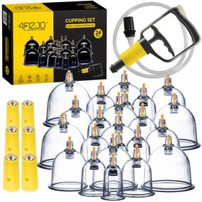 Вакуумні масажні банки 4FIZJO для тіла (китайські/атніцелюлітні банки) 24 шт з помпою 4FJ0580 (P-5907739319913)