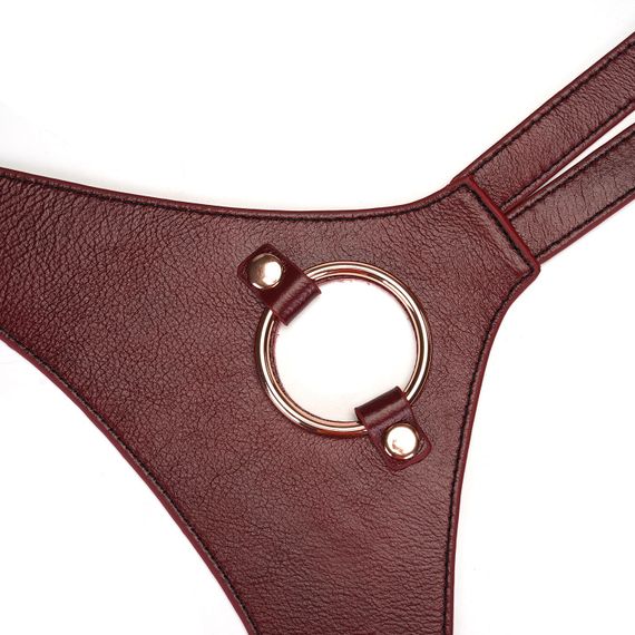 Шкіряні трусики для страпона Liebe Seele Wine Red Strap on Harness, універсальний розмір | Зображення 4