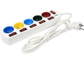 Подовжувач мережевий LUND : L= 2 м, 5 гнизд з 5 вимикачами, 3-жильний Ø=1 мм², з заземленням VR-72460