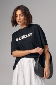 Женская футболка oversize с надписью Sunday - черный цвет, M (есть размеры)