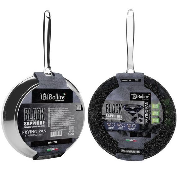 Сковорода из нержавеющей стали антипригарная Bollire Black Sapphire 28 см BR-1707 для всех плит | Зображення 2