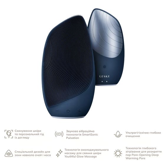 Електронна звукова термо щітка для обличчя GESKE Sonic Thermo Facial Brush 6в1 gray, Синій | Зображення 1