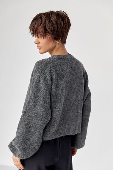 В'язана жіноча укорочена кофта - темно-сірий цвет, ONE SIZE (є розміри) | Зображення 1