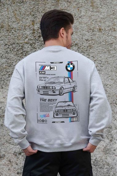 Утеплений оверсайз світшот на флісі з принтом Without BMW Gray
