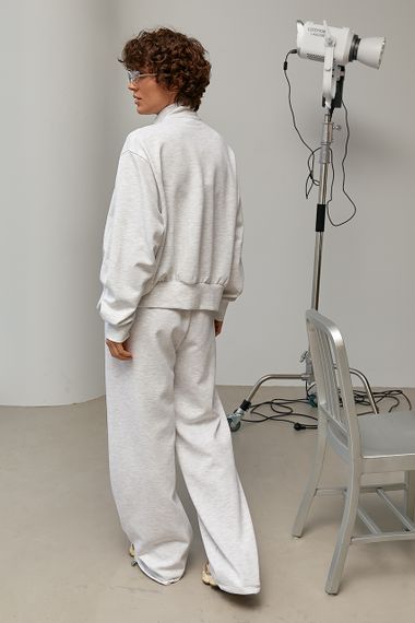 Спортивний костюм із кофтою на бликавці та широкими штанами - світло-сірий цвет, M (є розміри) | Зображення 1