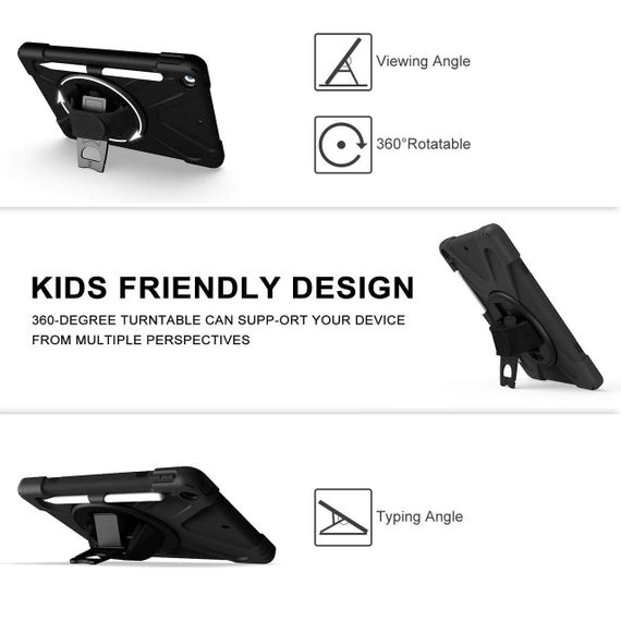 Чехол для iPad 10.2” 9, 8, 7 поколения с ручкой подставкой, держателем стилуса, противоударный защитный черный | Зображення 4