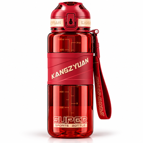 Спортивная бутылка KANGZYUAN 1000 мл красная Tritan BPA-free, ударопрочная эко-бутылка с ситечком и ремешком