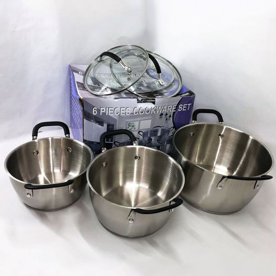 Набір каструль 6 предметів LB-1891 із нержавіючої сталі зі скляною кришкою, набори каструль | Зображення 1