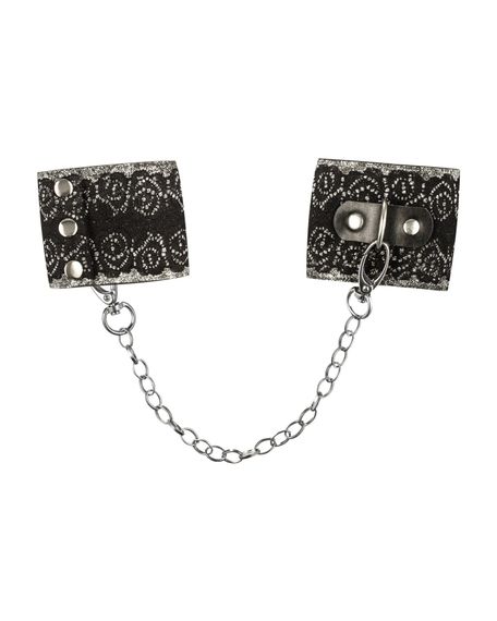 (SALE) Широкі наручники з блискітками та ланцюгом Obsessive A747 cuffs, чорно-срібні | Зображення 2